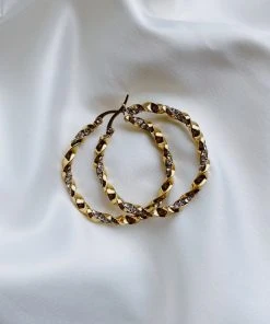 Alamour The Label Cellina Gold & Diamante Hoop Earrings