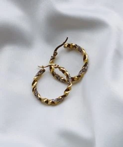 Alamour The Label Cellina Gold & Diamante Hoop Earrings