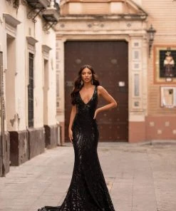 Alamour Made-To-Order Savy Sequin Gown - Black Made-To-Order Gowns