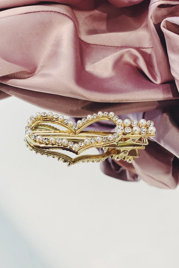 Alamour The Label Hair Accessories Gold Diamante Pearl Heart Hair Clip 3 Alamour The Label Hair Accessories Gold Diamante Pearl Heart Hair Clip