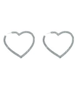 Alamour The Label Gaia Silver Crystal Heart Hoop Earrings
