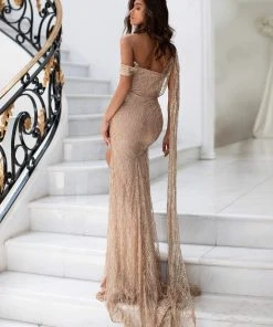 Alamour The Label Gabriela Glitter Gown - Gold Fitted Gowns