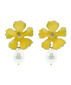Alamour The Label Maria Yellow Pearl Drop Earrings