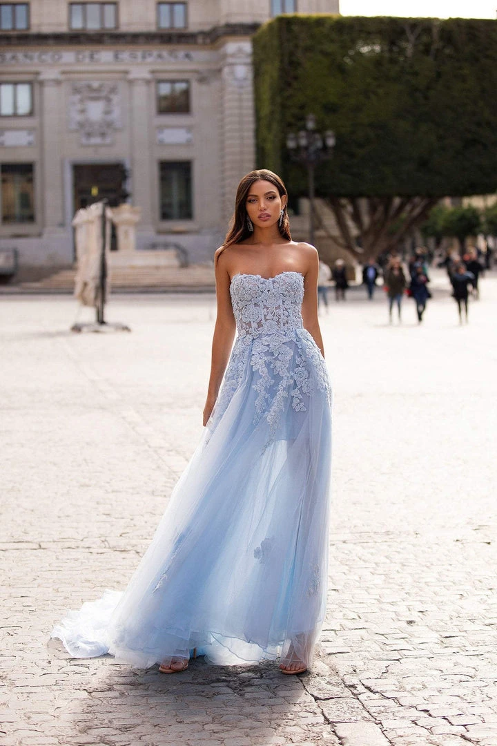 Alamour Made-To-Order Estafania Beaded Tulle Gown - Baby Blue A-Line Gowns 4 Alamour Made-To-Order Estafania Beaded Tulle Gown - Baby Blue A-Line Gowns