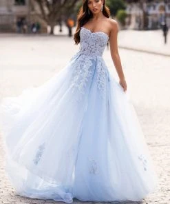 Alamour Made-To-Order Estafania Beaded Tulle Gown - Baby Blue A-Line Gowns
