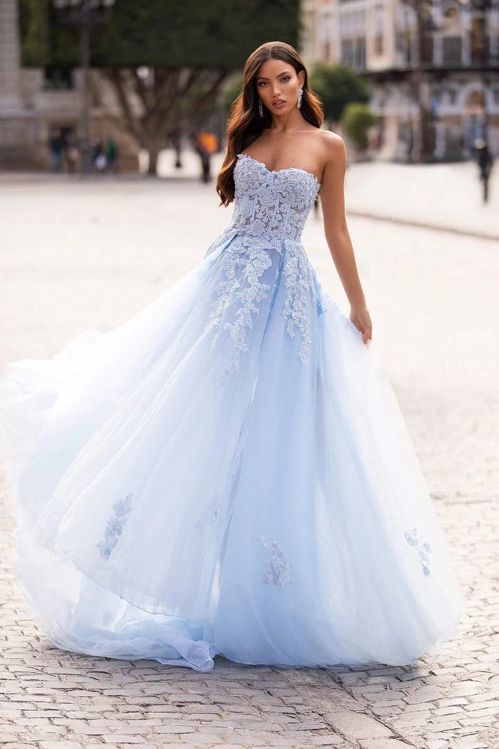Alamour Made-To-Order Estafania Beaded Tulle Gown - Baby Blue A-Line Gowns 1 Alamour Made-To-Order Estafania Beaded Tulle Gown - Baby Blue A-Line Gowns