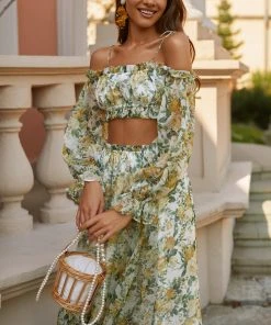 Alamour The Label Fleur Floral Yellow Roses Midi Set DRESSES