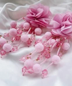 Alamour The Label Shailee Pink Flower Drop Earrings