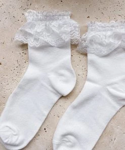 Alamour The Label To Lounge At Home White Cotton Lace Frill Socks