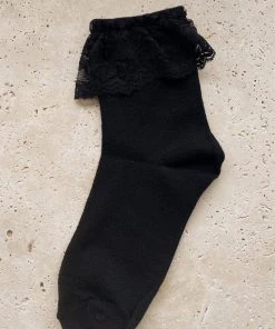 Alamour The Label Black Cotton Lace Frill Socks