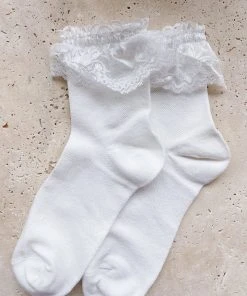 Alamour The Label To Lounge At Home White Cotton Lace Frill Socks