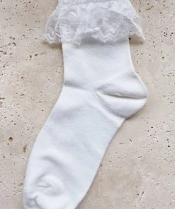 Alamour The Label To Lounge At Home White Cotton Lace Frill Socks