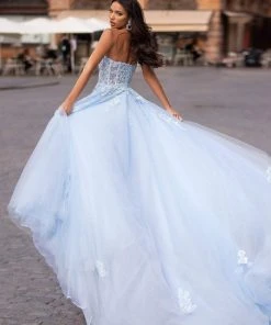 Alamour Made-To-Order Estafania Beaded Tulle Gown - Baby Blue A-Line Gowns 14 Alamour Made-To-Order Estafania Beaded Tulle Gown - Baby Blue A-Line Gowns