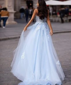 Alamour Made-To-Order Estafania Beaded Tulle Gown - Baby Blue A-Line Gowns