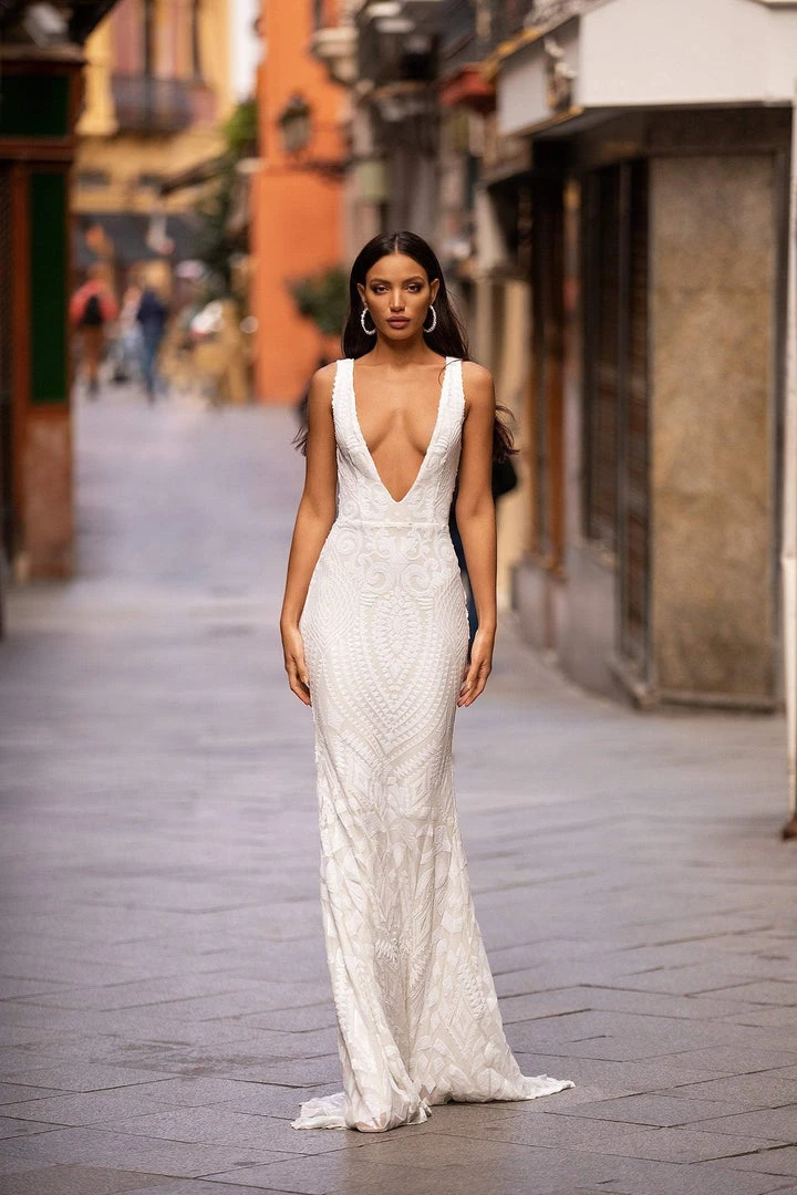 Alamour Made-To-Order Estera Sequin Gown - White Made-To-Order Gowns 1 Alamour Made-To-Order Estera Sequin Gown - White Made-To-Order Gowns