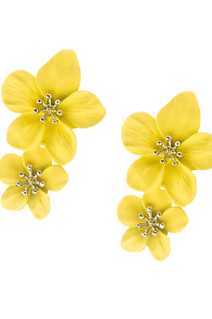 Alamour The Label NEW ARRIVALS Emma Yellow Double Flower Studs 2 Alamour The Label NEW ARRIVALS Emma Yellow Double Flower Studs