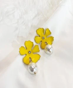 Alamour The Label Maria Yellow Pearl Drop Earrings