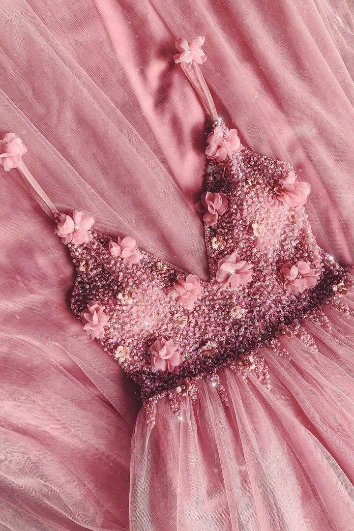 Alamour Made-To-Order Made-To-Order Gowns Jalicia Beaded Tulle Gown - Dusty Pink 3 Alamour Made-To-Order Made-To-Order Gowns Jalicia Beaded Tulle Gown - Dusty Pink