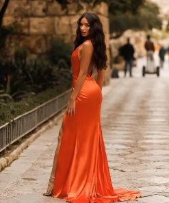 Alamour Made-To-Order Emilita Satin Gown - Orange Made-To-Order Gowns